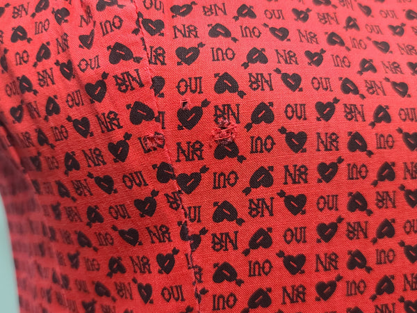 Heart Novelty Print French Oui Non Dress <br> (B-36" W-29" H-37")