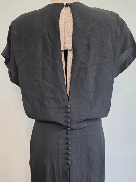 Black Rayon Gown Beading and Peplum <br> (B-36" W-28" H-34")