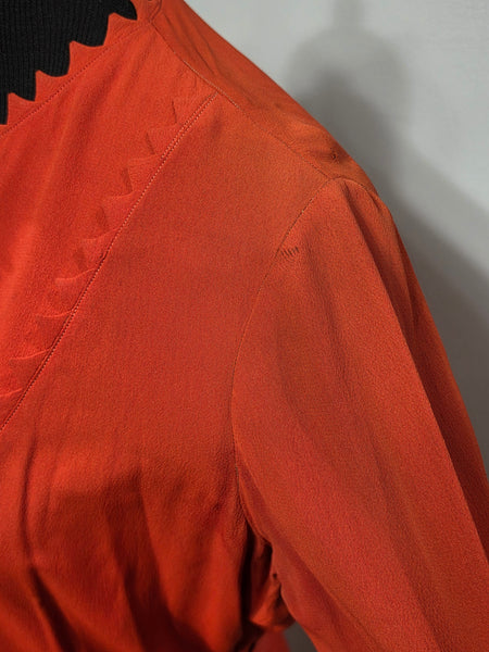 Orange Rayon Dress with Scalloped Edges <br> (B-40" W-30.5" H-38")
