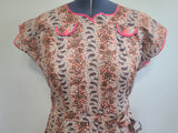 Pink and Brown Paisley Flower Print Wrap Dress <br> (B-44" W-35" H-46")