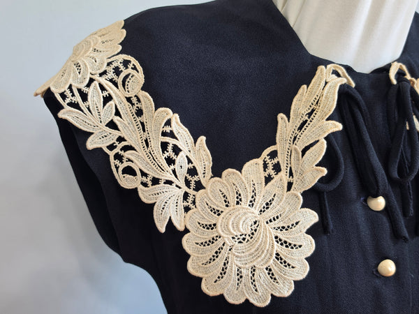 Black Dress with White Lace and Buttons <br> (B-36" W-29" H-35")