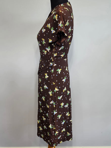 Cold Rayon Lady and Fan Novelty Print Dress <br> (B-36" W-27" H-35")