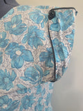 Blue Flower Print Dress Asymmetrical Button Design <br> (B-41" W-36" H-43")