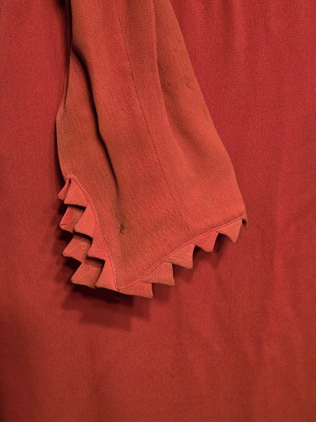 Orange Rayon Dress with Scalloped Edges <br> (B-40" W-30.5" H-38")