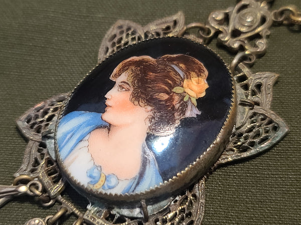 Handpainted Porcelain Cameo Necklace