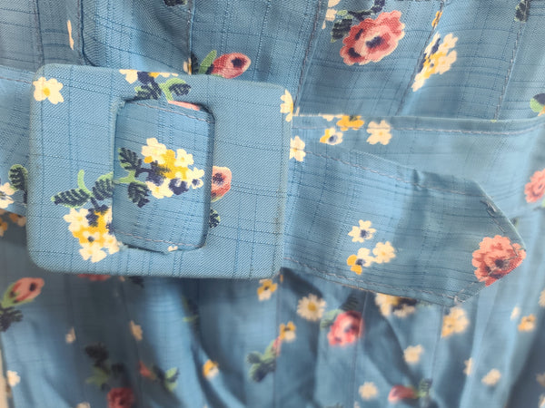 Blue Flower Print Dress and Belt <br> (B-41" W-36" H-44")