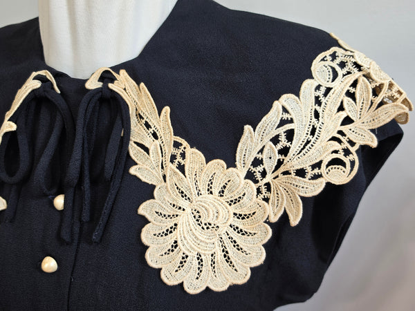 Black Dress with White Lace and Buttons <br> (B-36" W-29" H-35")