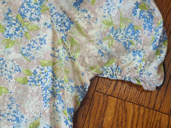 Light Blue and Green Flower Print Dress <br> (B-37" W-28.5" H-39")