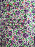Purple Flower Print Zipper Front House Dress <br> (B-50" W-44" H-52")