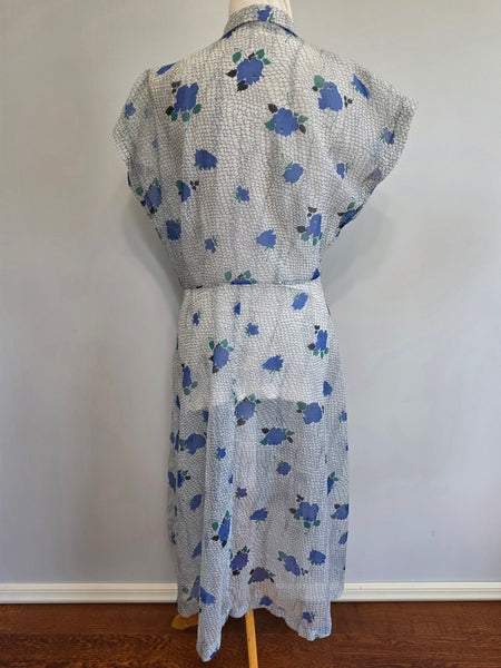 Blue Flower Print Dress and Slip <br> (B-37" W-33" H-37")