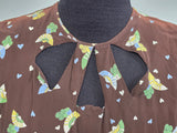 Cold Rayon Lady and Fan Novelty Print Dress <br> (B-36" W-27" H-35")