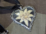 Edelweiss Heart Shaped Velvet Necklace (Black Background)