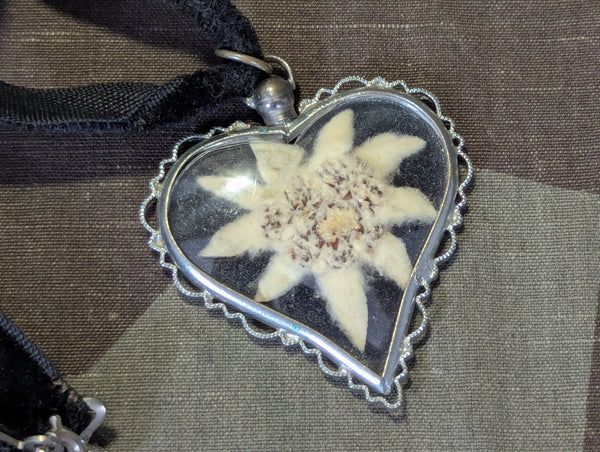 Edelweiss Heart Shaped Velvet Necklace (Black Background)