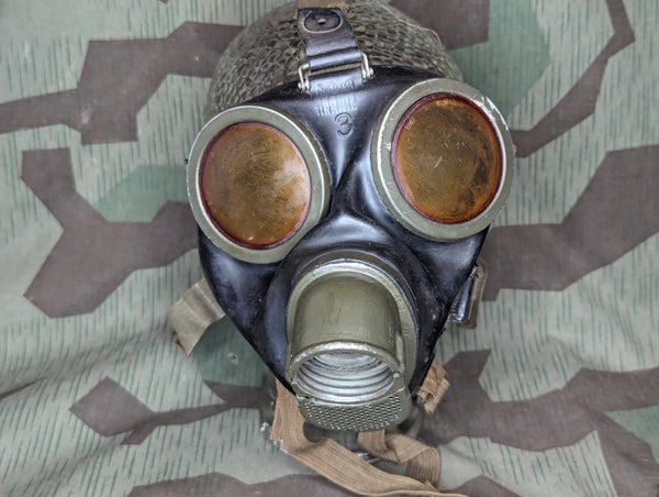 M38 Gas Mask in Late War Can with Lenses, Cloth, and Retainer