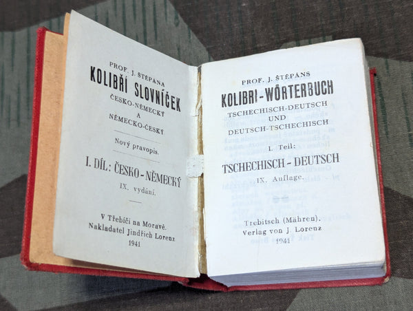 Tiny German-Czech Dictionary Book 1941