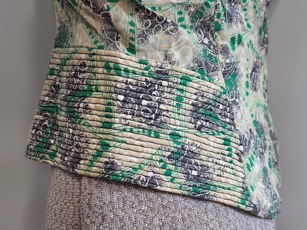Green Print Peplum Blouse <br> (B-36" W-26")