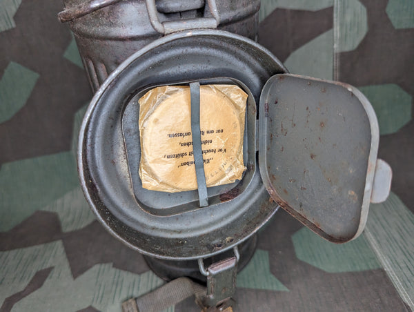 M38 Gas Mask in Late War Can with Lenses, Cloth, and Retainer