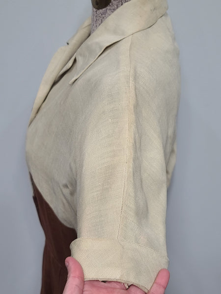 Brown and Tan Colorblock Linen Dress <br> (B-36" W-26.5" H-37")