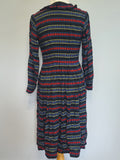 German Long Sleeve Stripe Print Dirndl Dress <br> (B-36" W-30")