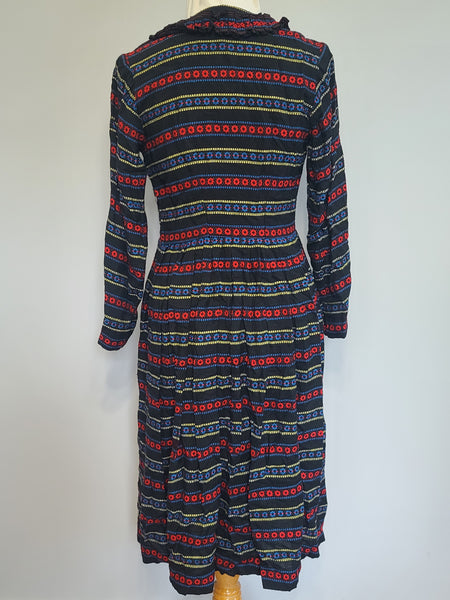 German Long Sleeve Stripe Print Dirndl Dress <br> (B-36" W-30")