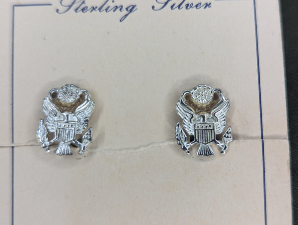 Army Eagle Screw Back Earrings on Card
