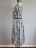 White Blue Pink Abstract Print Dress <br> (B-34" W-25.5" H-42")