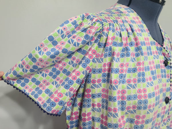 Colorful Print Button Down Dress <br> (B-52" W-44.5" H-52")