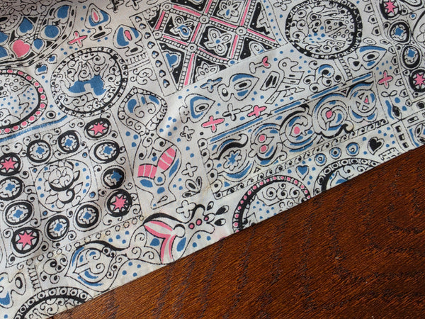 White Blue Pink Abstract Print Dress <br> (B-34" W-25.5" H-42")