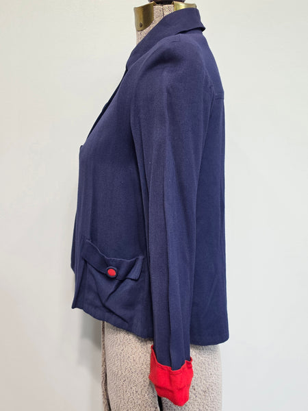 Navy Blue Smock Top with Red Trim <br> (34" Bust)