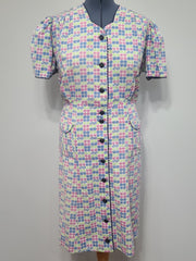 Colorful Print Button Down Dress <br> (B-52" W-44.5" H-52")