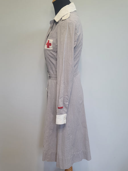 American Red Cross Gray Lady Seersucker Uniform Dress and Hat <br> (B-36" W-28" H-36")
