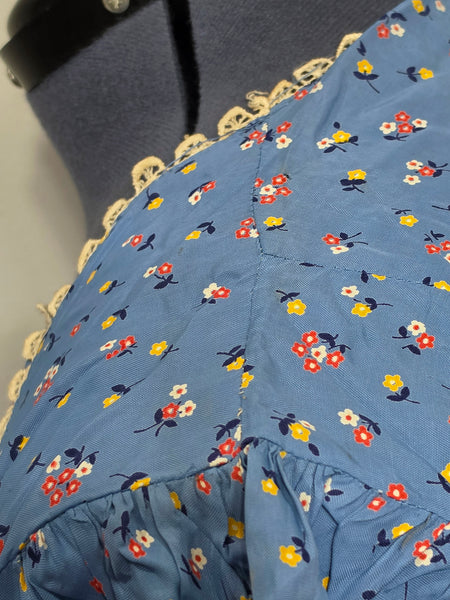 Blue Cold Rayon Flower Print Dress <br> (B-42" W-40" H-45")
