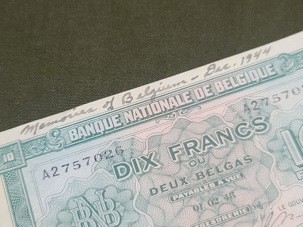 GI Souvenir Belgian Francs Notes "Memories of Belgium Dec. 1944"