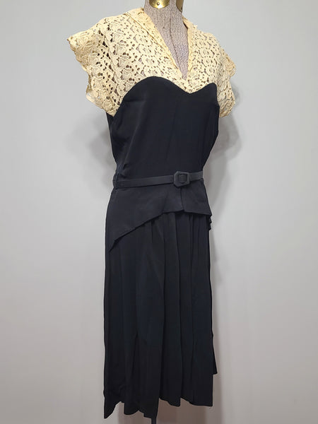Black Rayon Peplum Dress with Lace Top <br> (B-34" W-27" H-37")