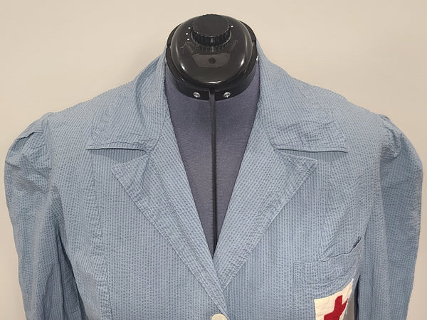 American Red Cross Blue Seersucker Dress and Hat <br> (B-42" W-36" H-41")