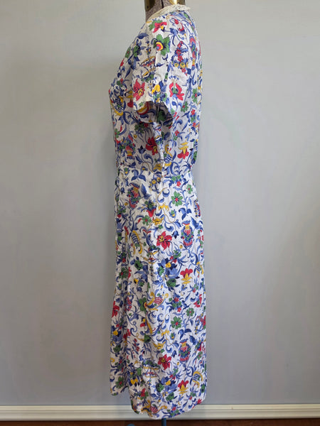 Brightly Colored Flower Print Dress <br> (B-38" W-28" H-33")