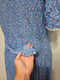 Blue Cold Rayon Flower Print Dress <br> (B-42" W-40" H-45")