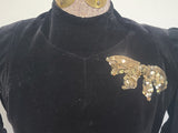 German Black Velvet Dress with Sequin Bow <br> (B-36" W-27" H-35")