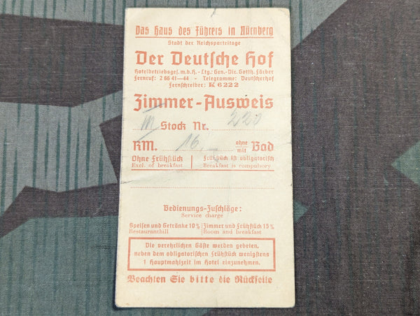 Hotel Deutscher Hof Hanger & Room Card (Das haus des Führers in Nürnberg)
