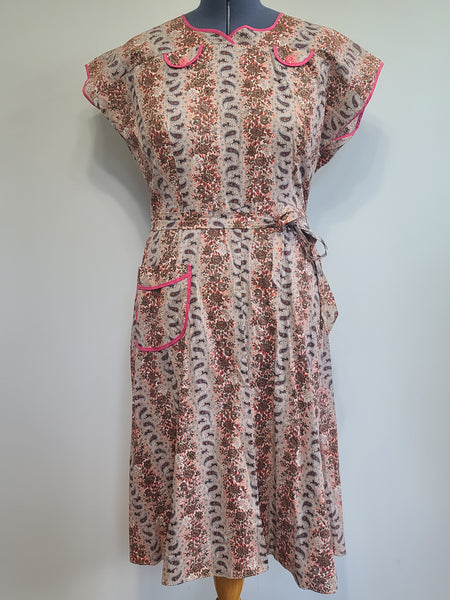 Pink and Brown Paisley Flower Print Wrap Dress <br> (B-44" W-35" H-46")