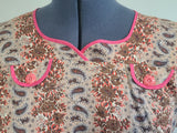 Pink and Brown Paisley Flower Print Wrap Dress <br> (B-44" W-35" H-46")