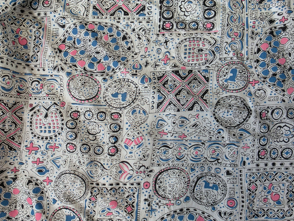 White Blue Pink Abstract Print Dress <br> (B-34" W-25.5" H-42")