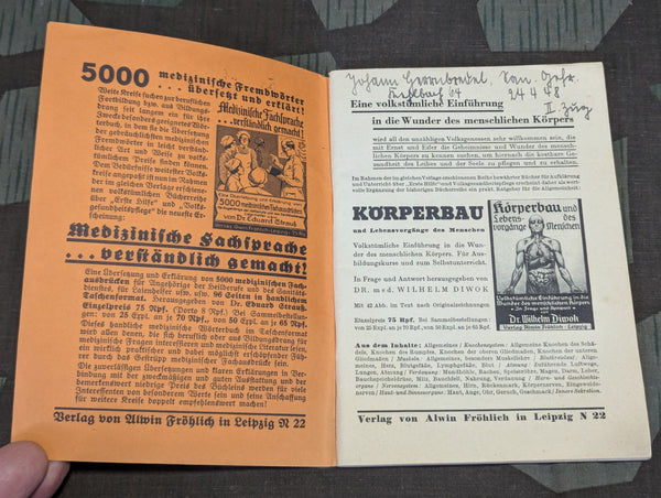 Wie Pflege Ich Kranke? First Aid Book 1940 3./Kr.Trsp.Abt. 572