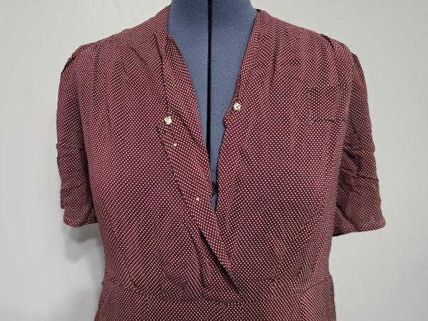 Maroon Dress with Tiny Polka Dots <br> (B-46" W-38.5" H-46")