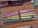 Leather Pen and Pencil Case With Contents