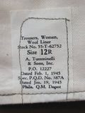 Women's Wool Trouser Liner Size 12R 1945 (26" Waist)