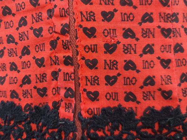 Heart Novelty Print French Oui Non Dress <br> (B-36" W-29" H-37")