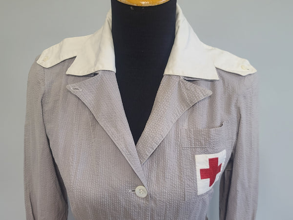 American Red Cross Gray Lady Seersucker Uniform Dress and Hat <br> (B-36" W-28" H-36")