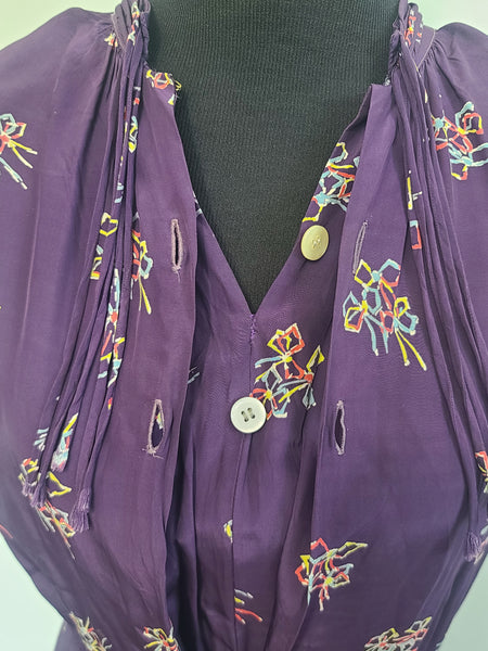 Purple Dress with Bow Print <br> (B-40" W-30" H-37")
