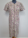 Purple Flower Print Zipper Front House Dress <br> (B-50" W-44" H-52")
